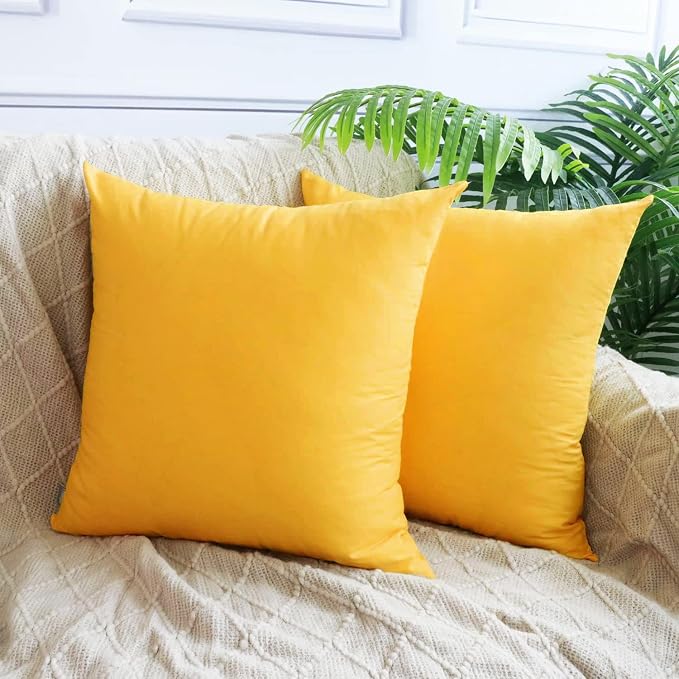 4-Pack 100% Cotton Comfortable Solid Decorative Throw Pillow Case,Thmyo Square Cushion Cover Pillowcase Sublimation Blank Pillow Covers DIY Throw Pillowcase for Couch Sofa(16x16 inch/ 40x40cm,Yellow)
