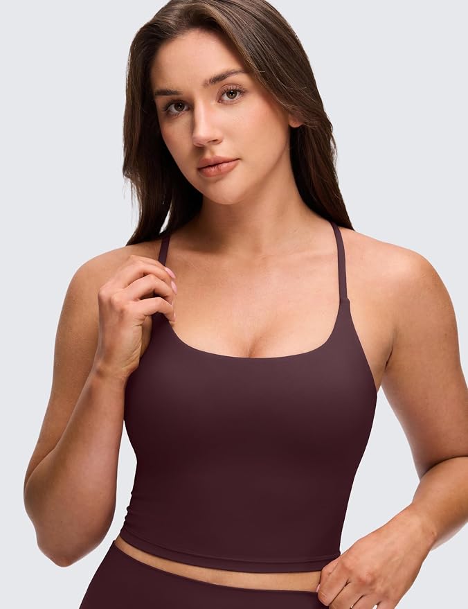 CRZ YOGA Butterluxe Twist Cross Back Crop Tank Tops for Women - Padded Adjustable Straps Yoga Longline Sports Bras