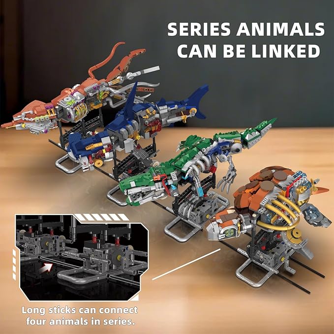 Mechanical Crocodile Building Set with Lights, Rotatable Link Components & Display Stand, STEM Building Set for Boys 8-14, Home Office Decor for Adults, Mechanical Enthusiasts（648PCS）