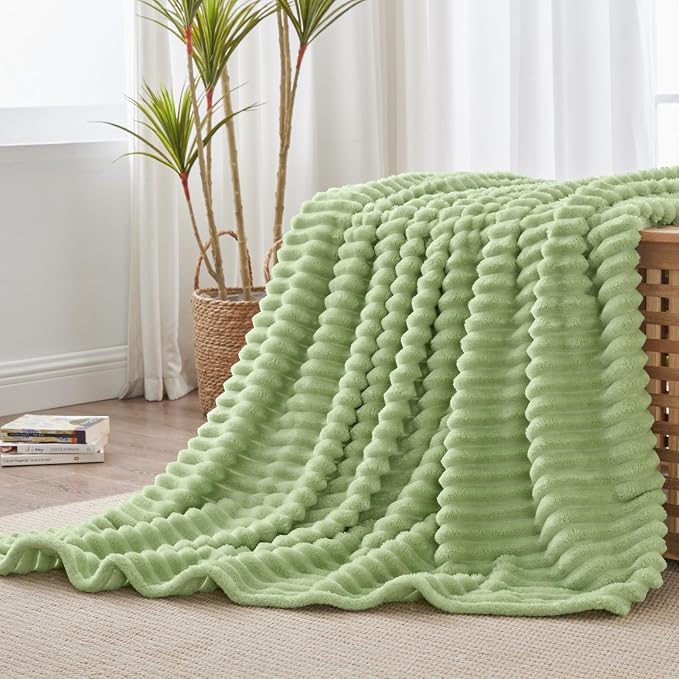 BEDELITE Striped Fleece Throw Blanket, Sage Green, 50"x60" | 300GSM Microfiber Fleece, Soft Cozy, Lightweight Warm, Double-Sided Plush, Machine Washable, Gift, Room Decor, for Couch Sofa