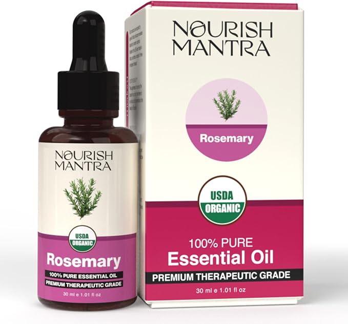 Nourish Mantra Organic Rosemary Essential Oil for Massage, Aromatherapy & Skin|100% Pure, USDA Certified Organic Rosemary Essential Oil|Perfect for Diffuser, Home & Car