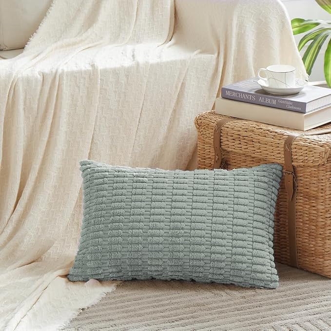Fancy Homi 4 Packs Decorative Throw Pillow Covers for Living Room Couch Bed, Modern Farmhouse Boho Home Décor Accent Cushion Case, 24" x 12", Grey Blue