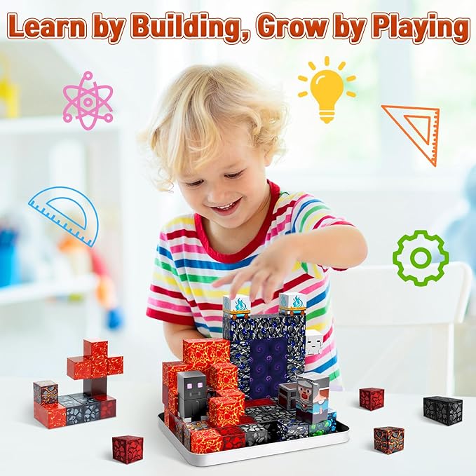 70PCS Magnetic Building Blocks Travel Toys for Kids Ages 4-8, Lava Portal Mini Magnetic Blocks with Iron Storage Box, Portable Magnet Cubes STEM Learning Set for Toddler Boys Girls Ages 3+
