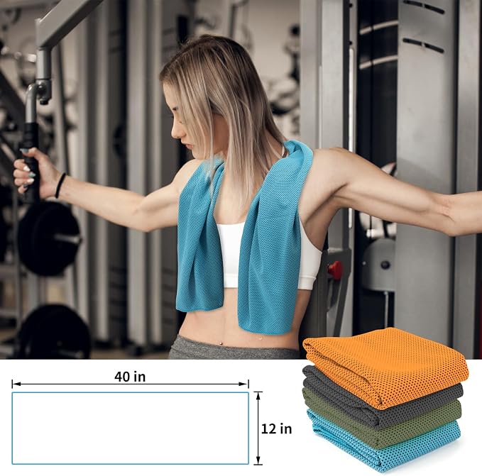YESLIFE 4 Pack Cooling Towels (40"x12"), Gym Sweat Towels, Cooling Neck Wraps, Soft Breathable Microfiber Towels for Yoga, Running, Sport, Workout, Camping & More (Multicolor)