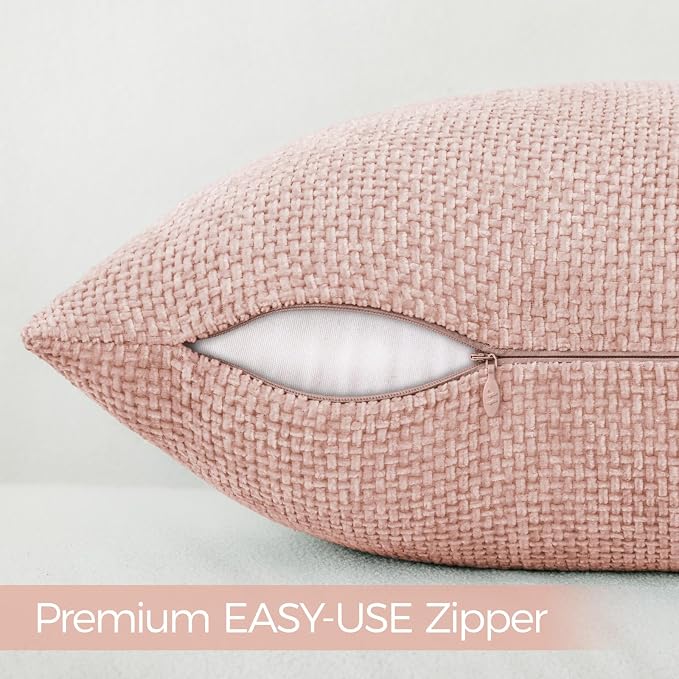 a moment Pink Spring Chenille Throw Pillow Covers 18x18 Inch Pack of 2 Modern Decorative Throw Pillow Covers Farmhouse Cross Covers Home Decor for Sofa Bedroom Living Room