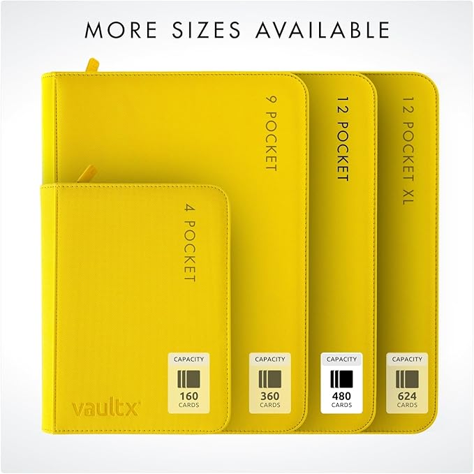 Vault X 12 Pocket Zip Binder, 480 Cards, Exo-Tec Material, 20 Side-Loading Pages (Yellow)