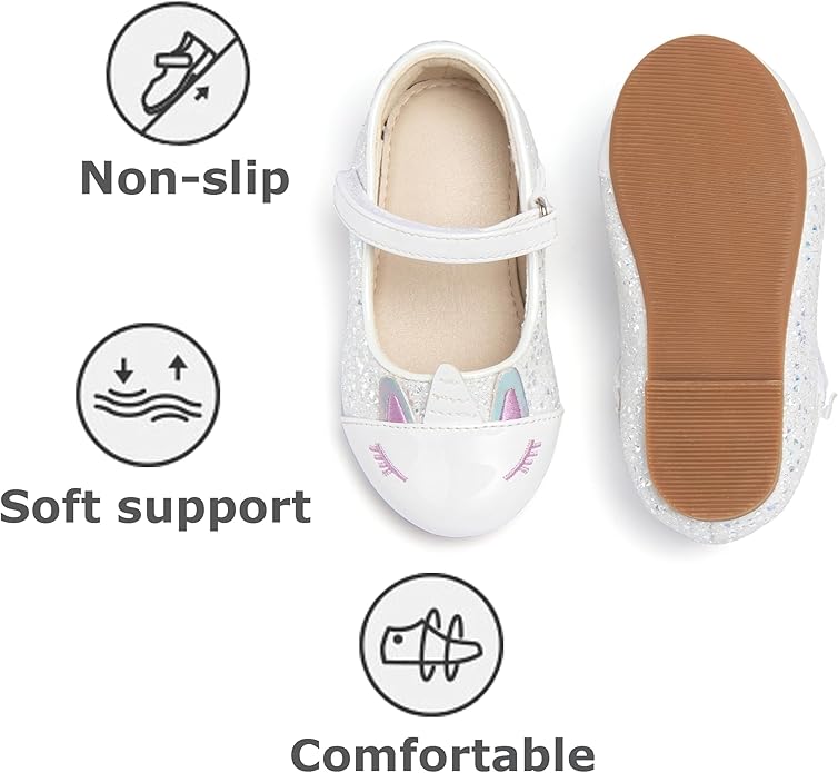 THEE BRON Mary Jane Ballet Flats - Girls' Dress Shoes with Hook & Loop Closure