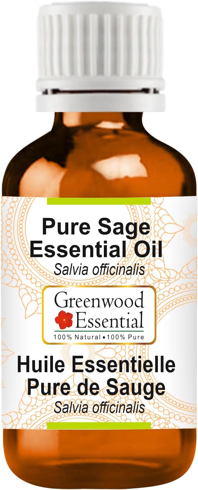 Greenwood Essential Sage Essential Oil (Salvia officinalis) Pure | Non-Sticky | Non-Greasy | Lightweight | Men & Women | All Skin Types | Steam Distilled 10ml (0.33 oz)