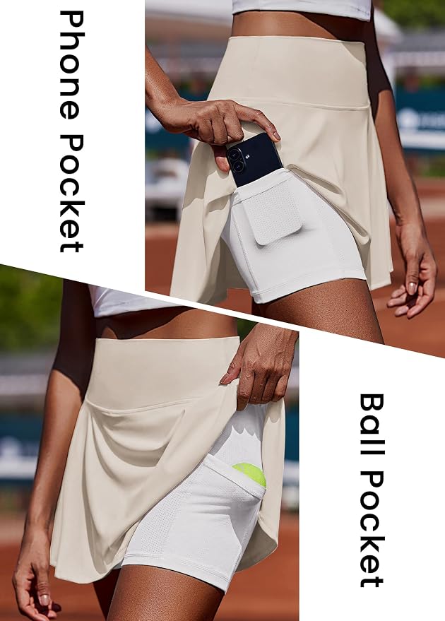 PINSPARK Womens Tennis Skirt Pleated Athletic Golf Skorts with Pockets | 3.5" High Waisted, Mesh Built-in Shorts, Mini Skirt, Buttery-Soft, Quick-dry, for Tennis, Golf, Pickleball, Casual