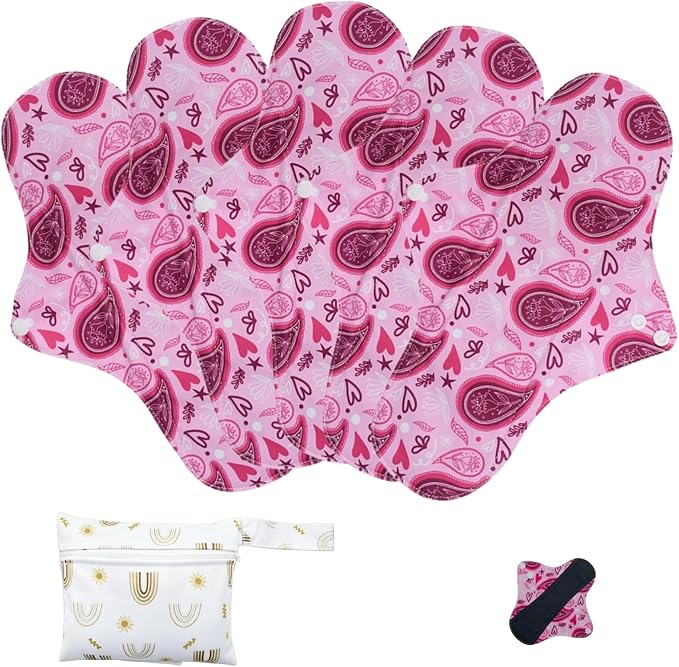 Reusable Incontinence Pads,Mesh Cotton Fabric Washable Menstrual Pads,Panty Liners Pads,Period Sanitary Napkins,with 1 Storage Bag,for Women/Postpartum/Incontinence(Pink/L/5pcs)