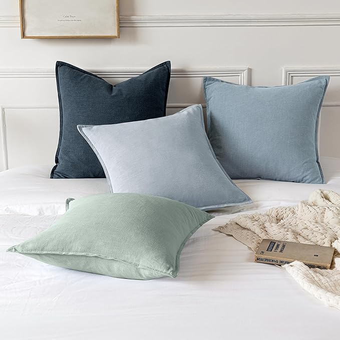 MIULEE Decorative Linen Pillow Covers 20x20 Inch Light Blue | Boho Farmhouse Neutral Couch Throw Pillows for Bed, Pack of 2 Accent Coastal Modern Pillowcases, Sofa Livingroom Home Decor