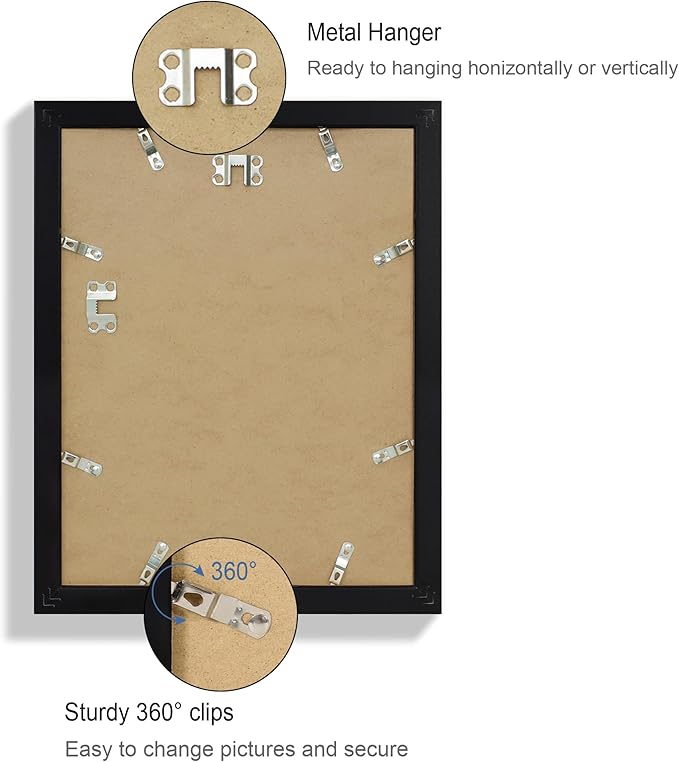 Hongkee 10x13 Picture Frame Set of 4, Made of Real Glass and Black Frame, 10 by 13 Photo for Wall or Tabletop - Display Picture 8.5x11 with Mat or 10x13 Without Mat
