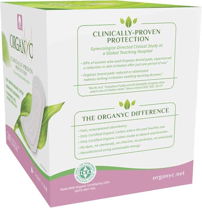 ORGANYC Hypoallergenic 100% Organic Cotton Panty Liners, 24-count Boxes (Pack of 2)