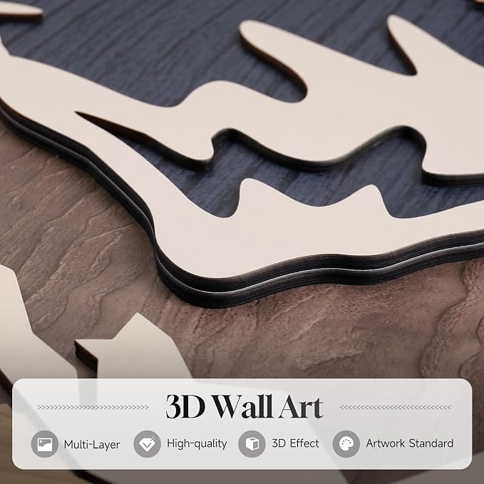 Framed 3D Wood Mountain Textured Wall Art for Living Room, 3 Piece Farmhouse Modern Wood Artwork for Walls, Landscape Mountain Forest Sun Wall Art Decor for Home Office Bedroom Hallway, 16x24 Inch