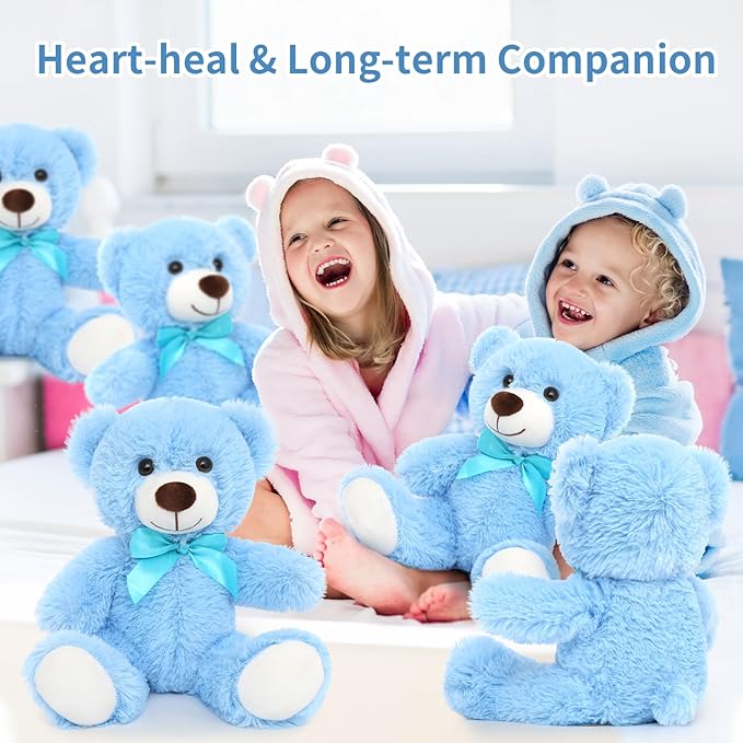 MorisMos Teddy Bear Stuffed Animal Bulk Packs for Baby Shower, Valentine's Day, Blue