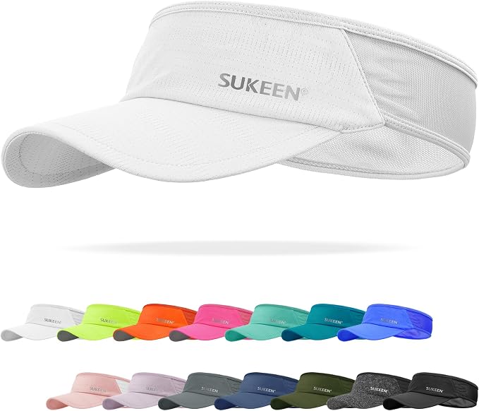 Sukeen Lightweight Sports Sun Visor Hat for Men Women | Packable, breathable, quick-dry, UPF50+ cooling visor hat, stretch fit, for running, tennis, golf, pickleball, softball