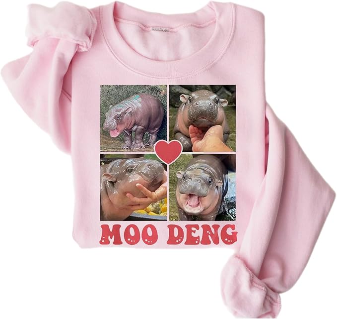 YOUNG GREEN Moo Deng Cute Sweatshirt Moo Deng Bouncy Pig T-Shirt The Cute Baby Hippo Sweatshirt Gift For Womens