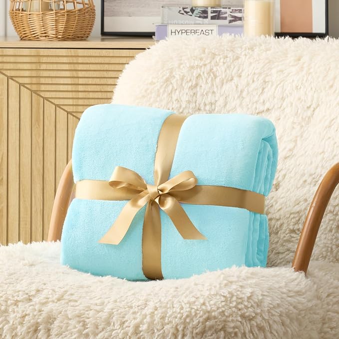 Hansleep Full Robin Egg Blue Fleece Blanket, Soft Flannel Bed Blanket | Fuzzy Cozy Blanket 84x90 Inches, Multi-use for Bed, Sofa, Couch, Travel, Camping, All Season Warm Lightweight Cover