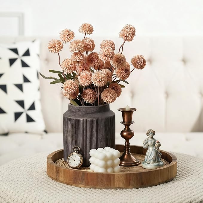 Rustic Ceramic Vase Set of 2, 5.9in Ceramic Flower Vase for Home Decor | Brown Terracotta Pottery Vase Decorative for Living Room, Coffee Table, Farmhouse, Fixwal