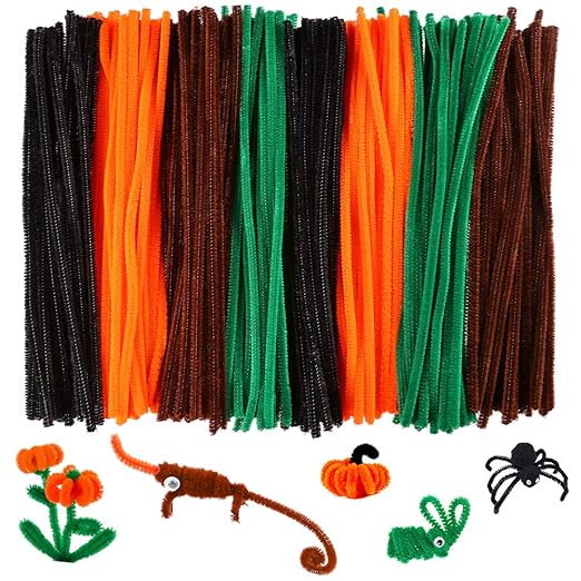 Caydo 320 Pieces Halloween Pipe Cleaners Chenille Stems 6mm x 12inch, Chenille Stems for DIY Art Craft Decorations (Black, Brown, Dark Green, Orange)