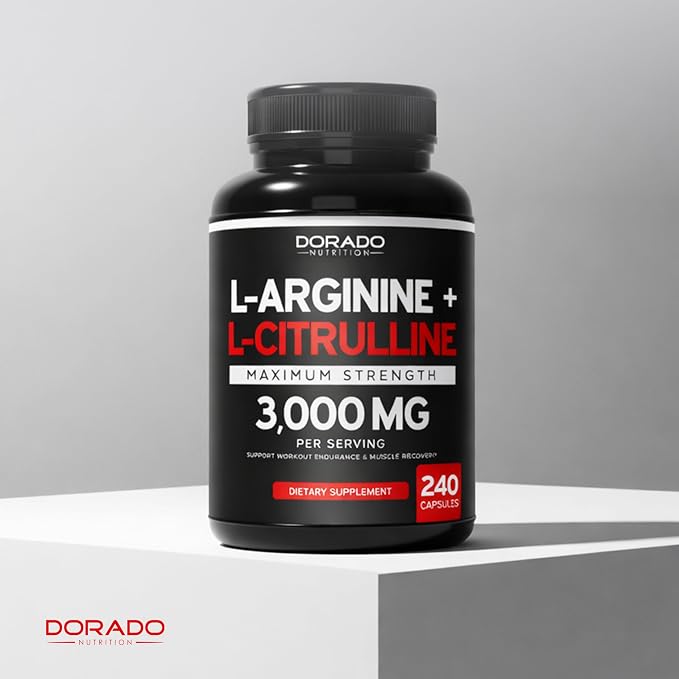 L Arginine L Citrulline Supplement 3000mg (240 Capsules) Nitric Oxide Pills for Men - Stamina, Endurance, Performance for Workouts - NO Supplements for Men - Gluten Free, Non-GMO, Vegan Capsules
