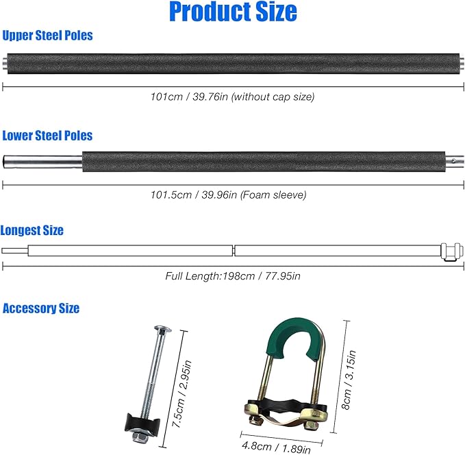 TOBWOLF Trampoline Poles Replacement, Universal Trampoline Replacement Enclosure Poles with Safety Foam Sleeves, Fits 12-16FT Trampolines