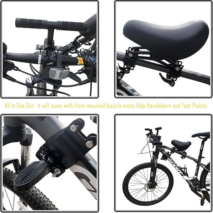 Front Mounted Bicycle Seats for Children Kids Handlebars Foot Pedals Set Mountain Bike Child Seat Kids Bike Seat Suitable for MTB and City Bicycles
