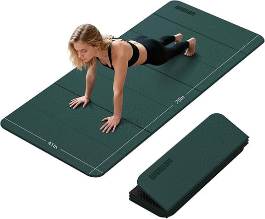 Foldable TPE Yoga Mat Thick 10mm,75" x40"Extra Large Exercise Mats | Stretch Mat Non-slip Fitness Folding Mat Easy to Carry,Wide Gym Mats for Women Men Suitable for Home Workout Travel Pilates