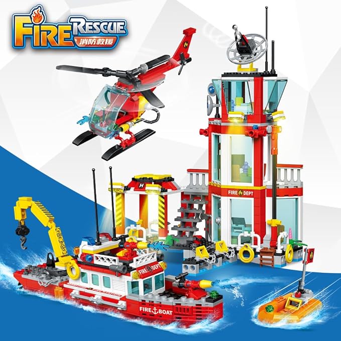 City Marine Fire Station Building Sets,740pcs STEM Toys Building Blocks for Boys 8-12