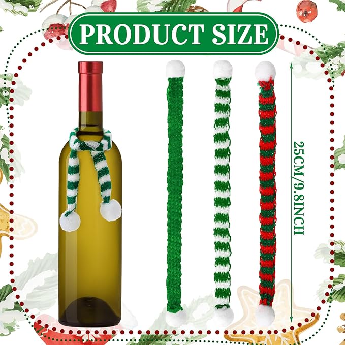 Bencailor 72 Pieces Mini Christmas Scarves for Craft Tiny Snowman Scarves 7.9 x 0.6 Inch Xmas Pet Knitted Scarf Doll Snowman Wine Bottle Scarf Accessory Holiday Christmas Decor for DIY (Classic Color)