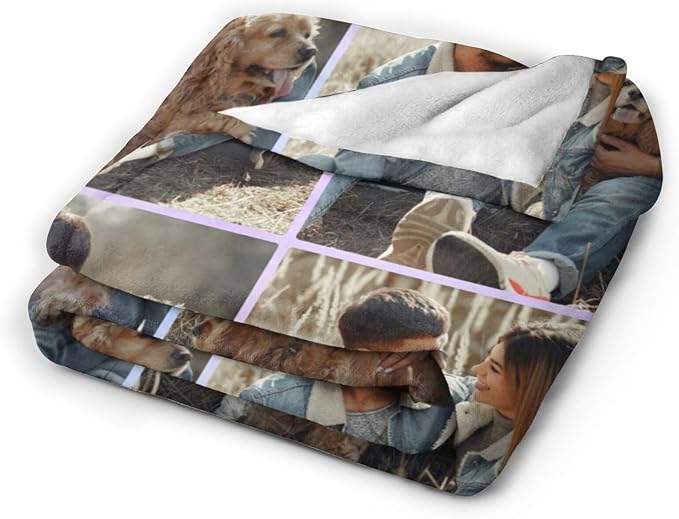 Custom Blanket with Picture Text, Personalized 4 Photo Blanket, HD Printing Customized Flannel Throw Blanket Gifts for Mom Dad Couple Girlfriend Boyfriend Wife Husband Christmas