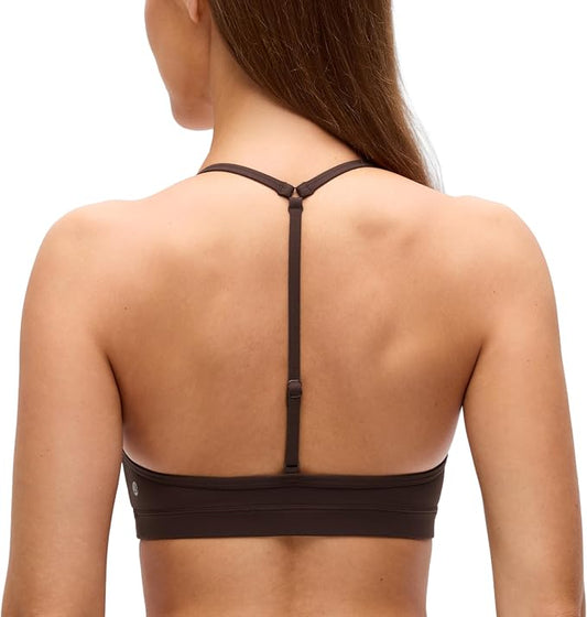 CRZ YOGA Butterluxe Soft Double Lined T-Back Sports Bras for Women - V Neck Adjustable Strap Yoga Crop Top Casual Non Padded