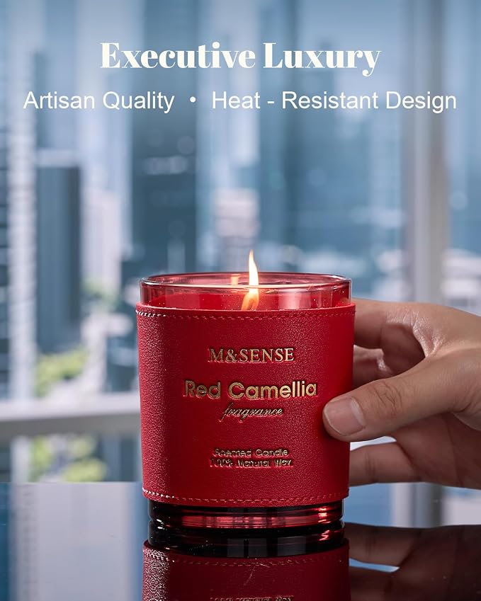 M&SENSE Red Camellia Candles for Women, 10oz | Non Toxic Organic Soy Wax, 42 Hour Long Lasting Clean Burn, Summer Floral Scented, Stress Relief Romantic Gifts