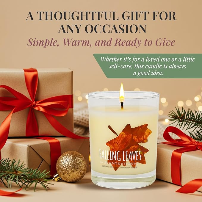 Scentsational Falling Leaves Soy Candle – 11 Oz Jar Candle with Cozy Autumn Scent – Non-Toxic Fall Candles for Home Decor, Gifting & Seasonal Ambience – Hand Poured Soy Blend Scented Candles