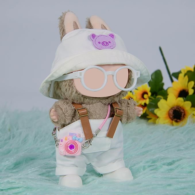 iBayda 17cm Fashion Doll Clothes & Accessories Set Include: Hat, Overall, Shoes, Glasses and Bag- Cute Clothes for Dress up Unique Style (Doll Not Included), White