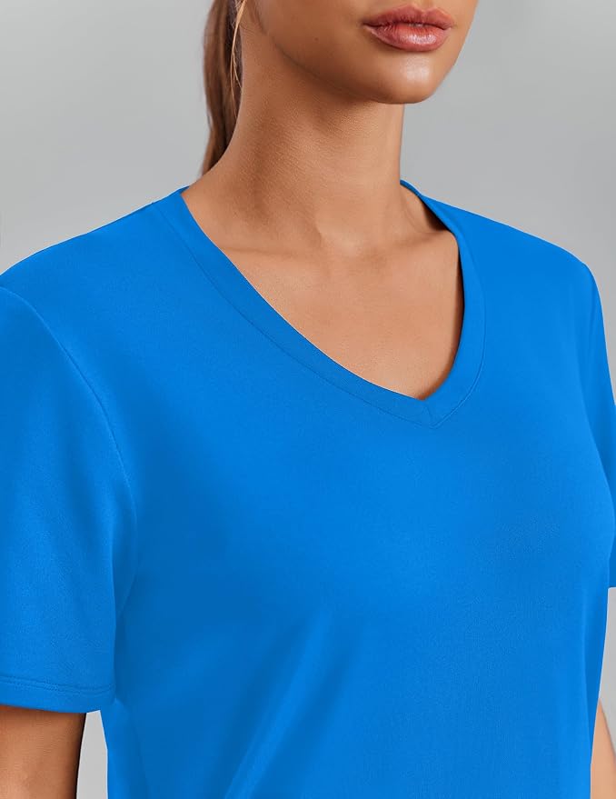 PINSPARK Soft Workout Tops for Women Short Sleeve V Neck Moisture Wicking UPF 50+ Sun Protection Quick Dry Gym Shirts