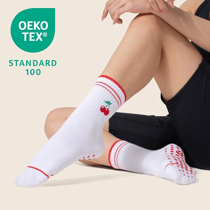 COOLMATE Pilates Socks with Grips for Women, Yoga Socks, Crew Non Slip Women for Barre, Pilates Gifts for Women