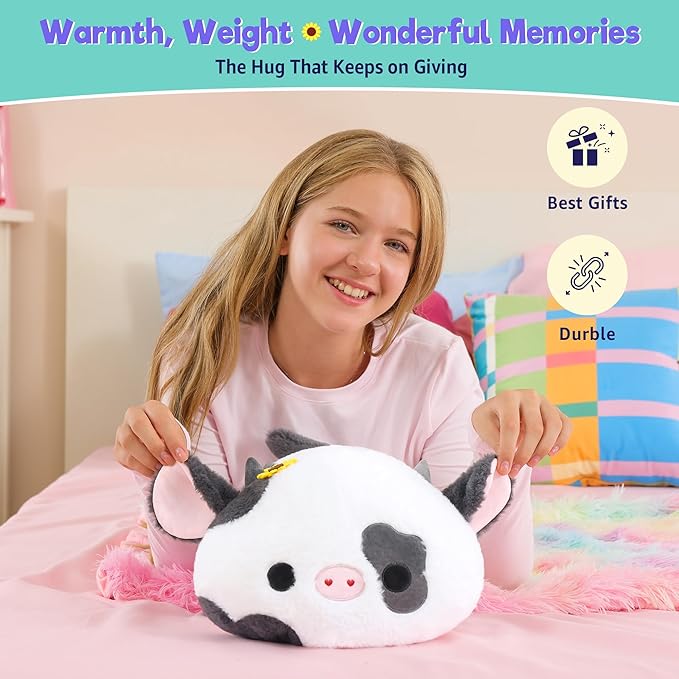 Onsoyours Original Weighted Sunflower Cow Stuffed Animals, 4.0 lbs Weighted Plush for Stress Relief - 20" Large Soft Cow Pillow Gifts for Kids & Adults