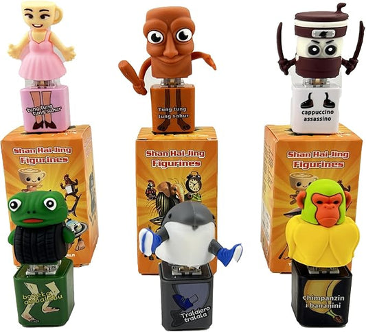 ActiveAura Italian Brainrot Toys: Tung Tung Tung Sahur 6 Pcs Set with Glow & Voice Feature, Tralalero Tralala Figurine 2.5in, Funny Animals, Perfect Decor Gifts for Fans in Office or Room(6pcs)