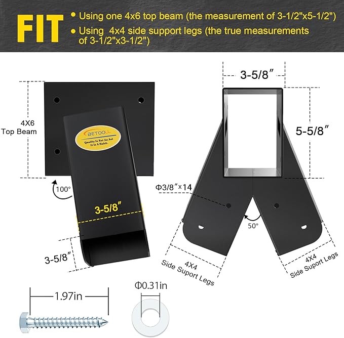 BETOOLL Swing Sets Brackets - 2 A-Frame Swing Set Brackets and 4 Swing Hangers with All Mounting Heavy Duty Hardware Included - Swing Set Kit for Porch, Yard, Playground - Black