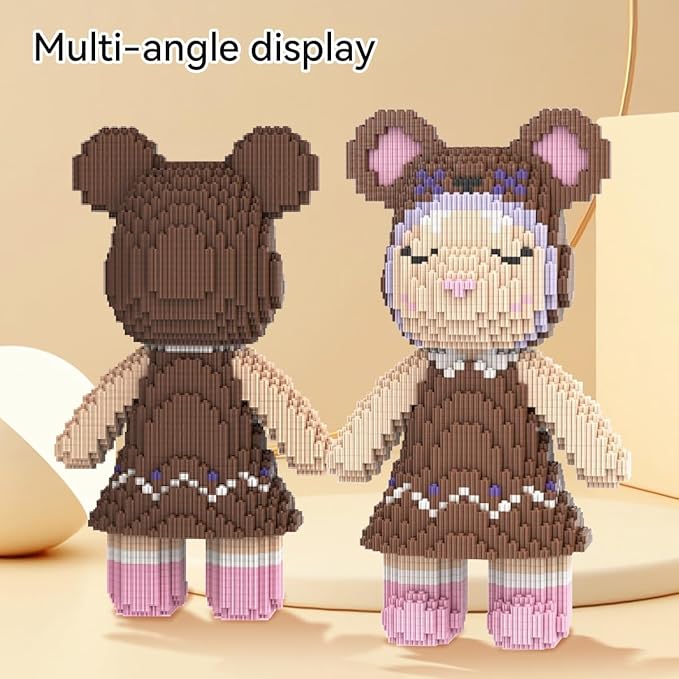 HOOLEDAY Brown Skirt Bear Micro Building Blocks Set (3150 Pieces) Gift for Adults & Boys & Girls