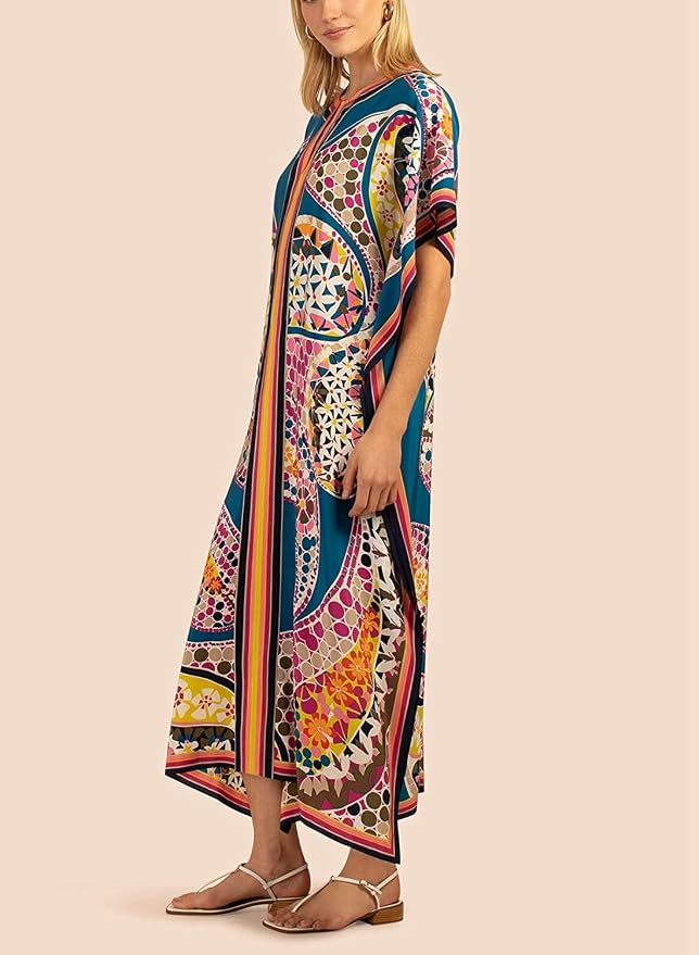 Venasha Womens Caftan Floral Print Kaftan Dress Short Sleeve Swimsuit Cover up Loungewear for Summer