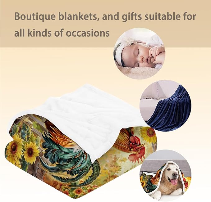 Chicken & Sunflower Blanket, Soft Warm Lightweight Flannel Throw Blanket for Couch, Bed, Travel & Outdoor, Cozy Fuzzy Blankets for Women Boys Girls, Home Decor 80×60 in