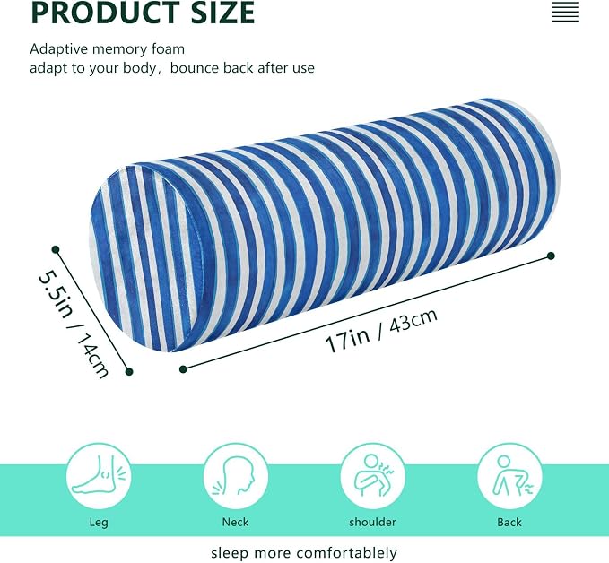 Bolster Pillow Yoga Bedding Essentials Round Neck Roll Pillow Round Pillow Forms Cylinder Pillows Couch Neckroll Pillows for Bed Deepskyblue Stripe