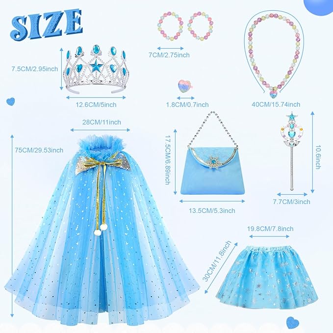 Meland Princess Dress up Clothes for Girl, 11Pcs Princess Cape with Kid Crown Toys,Dresses for Girl 3,4,5,6,7,8 Birthday Gift