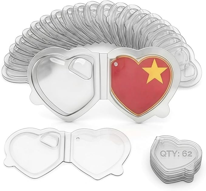 Beanie Baby Heart Tag Protectors 62 Pack – Clear Plastic Tag Covers for Ty Beanie Babies, Boos & Buddies – Heart Shaped Hang Tag Sleeves, Durable Scratch-Resistant Collector Storage Protectors