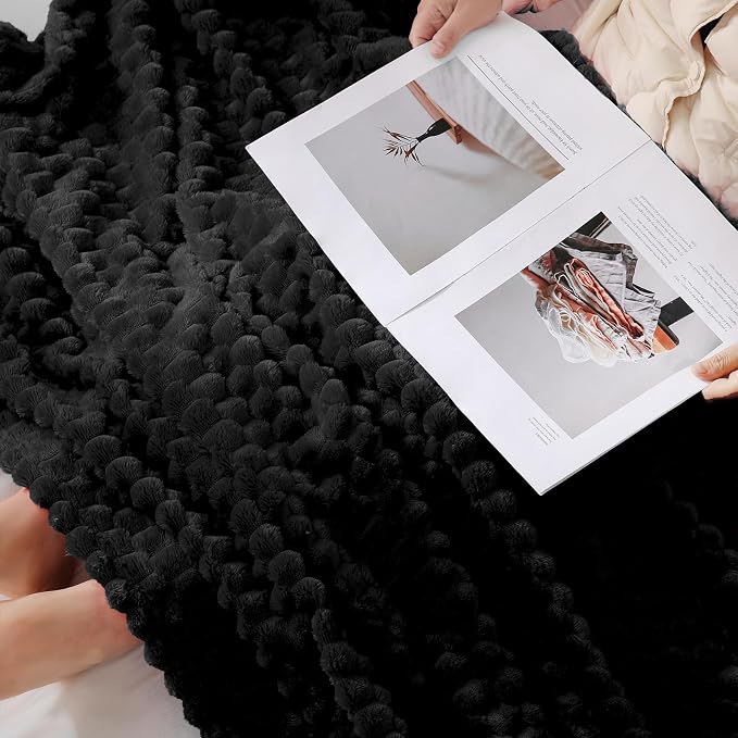 Puncuntex Black Throw Blanket 90"×90" inches Fuzzy 3D Jacquard Decorative | Flannel Fleece Super Soft Plush Cozy Blanket for Couch Sofa Chair Lightweight