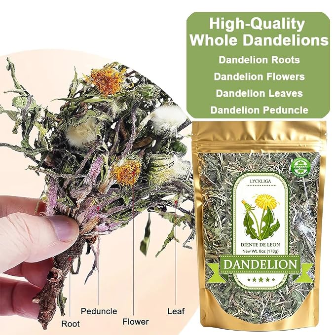 Dandelion Leaf & Root Loose Leaf Tea –Diente de Leon (Whole Dandelion) for Digestive Support & Detox, 6 oz (170g), 100% Natural Taraxacum, Vegan, Non-GMO, Caffeine-Free