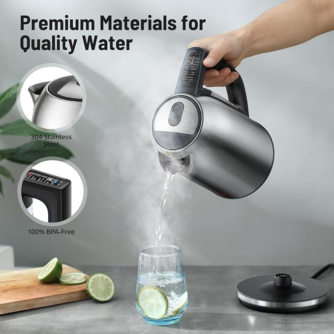 PARIS RHÔNE Electric Tea Kettle, 1.7L Temperature Control Electric Kettle, 4H Keep Warm Water Boiler with 6 Presets, LED Screen Electric Kettles for Boiling Water, Boil-Dry Protection, BPA Free