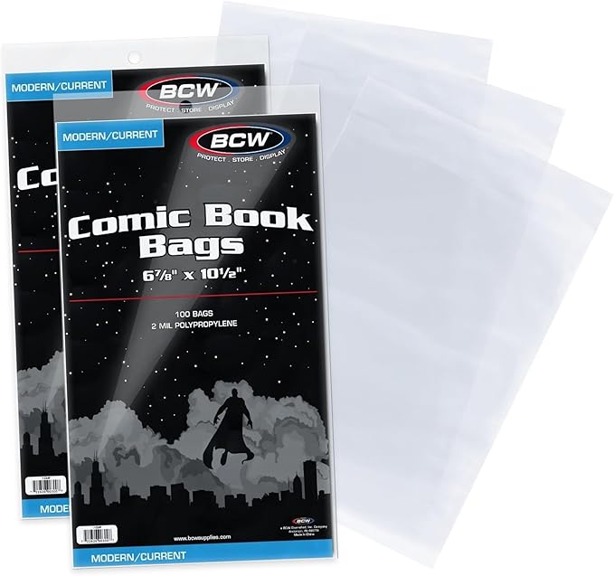 BCW Current Comic Bags (200 Pack) – Acid-Free BCW Comic Book Bags for Modern Comics | Crystal Clear Comic Book Sleeve Protection | 6 7/8 x 10 1/2